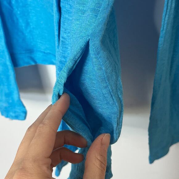 J. Jill 100% Linen Cardigan Womens Medium Open Front Blue Long Sleeve Minimalist - Picture 5 of 11